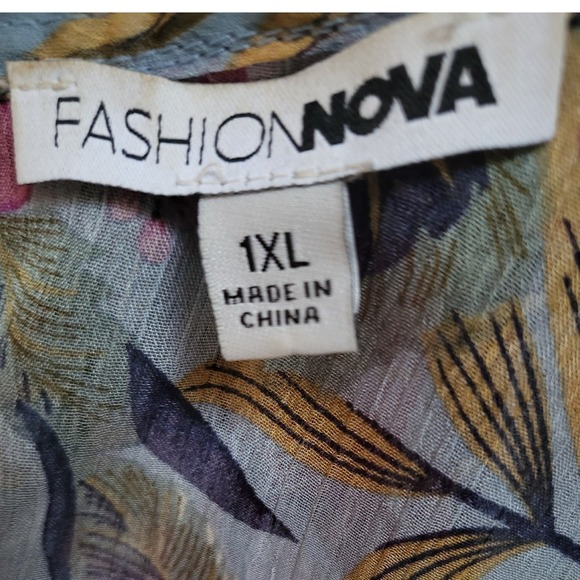 Mini Dress Fashion Nova Curve Tropical Floral Open Back Ruffle Blue Pink 1XL - Picture 4 of 4